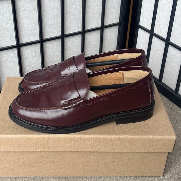 Steve Madden Madison Burgundy Box Leather Loafers - Picture 1 of 4
